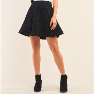 Black Laser Cut Scuba Skater A-Line Mini Skirt